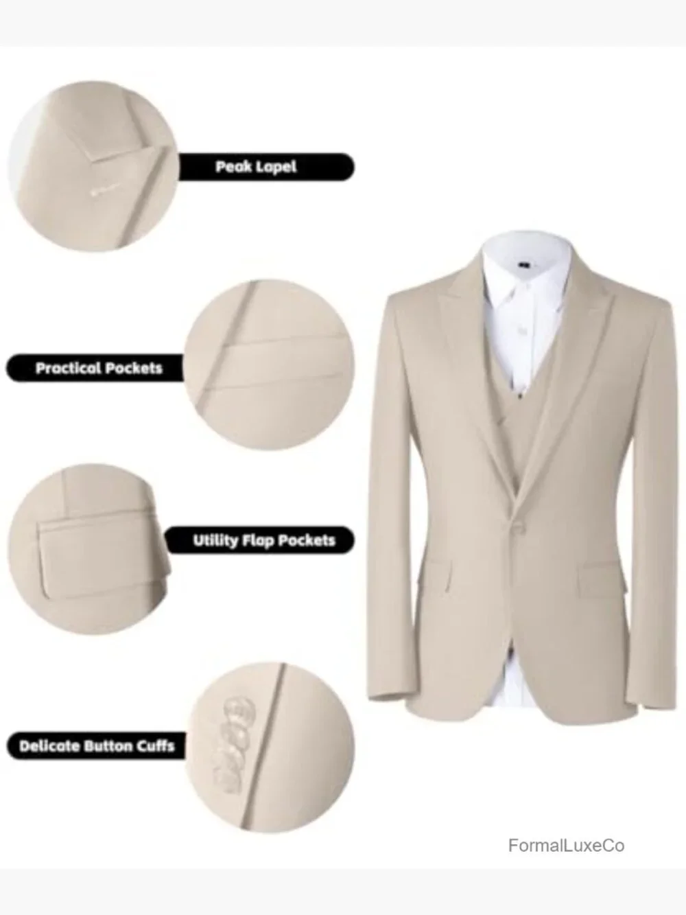 Men's 3-Piece Slim Fit Suit Set Double Breasted Blazer Vest Pants Tuxedo